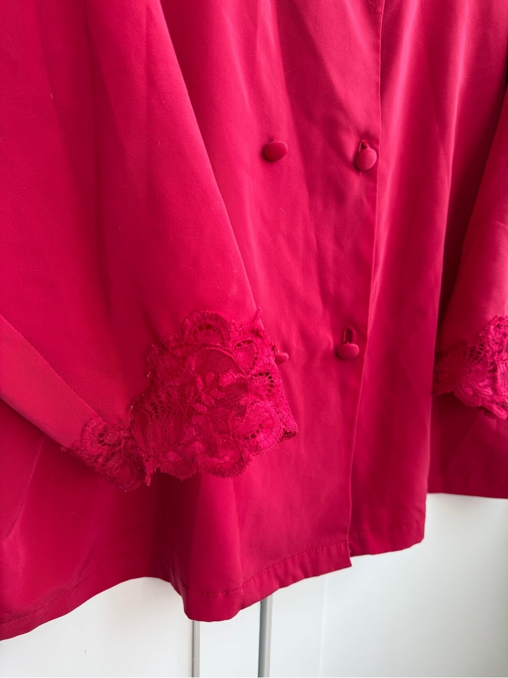 2 Piece Set | Vintage 80s/90s Red Satin Pajama Set Lace Trim Size L - Picture 4 of 8
